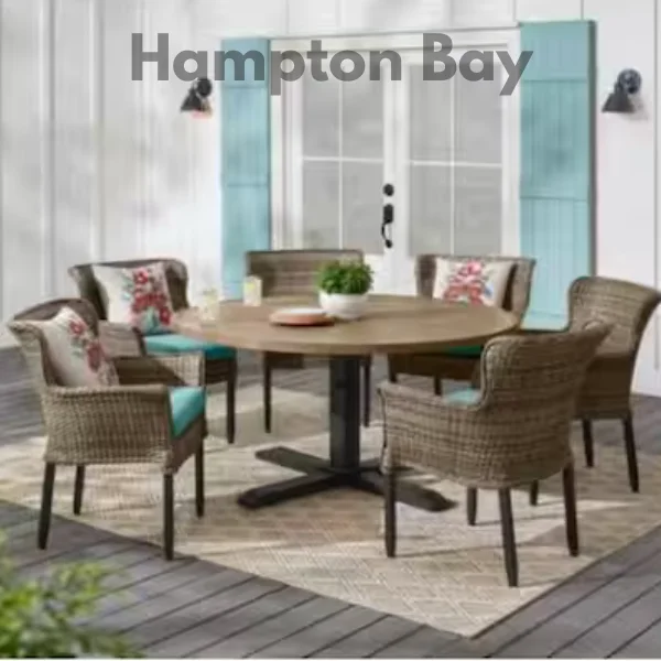 Hampton Bay Devonwood 7 Piece Dark Brown Wicker Outdoor Patio Dining Set with CushionGuard Aloe Cushions
