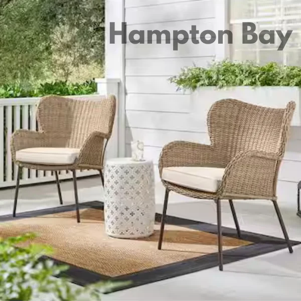 Hampton Bay Melrose Park Closed Wicker Outdoor Lounge Chair with CushionGuard Almond Biscotti Cushion (2-Pack)
