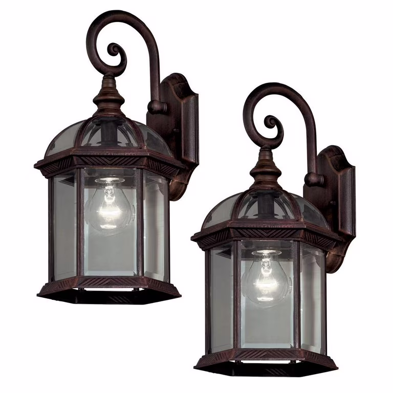 Hampton Bay Twin Pack 1-Light Weathered Bronze Outdoor Lantern