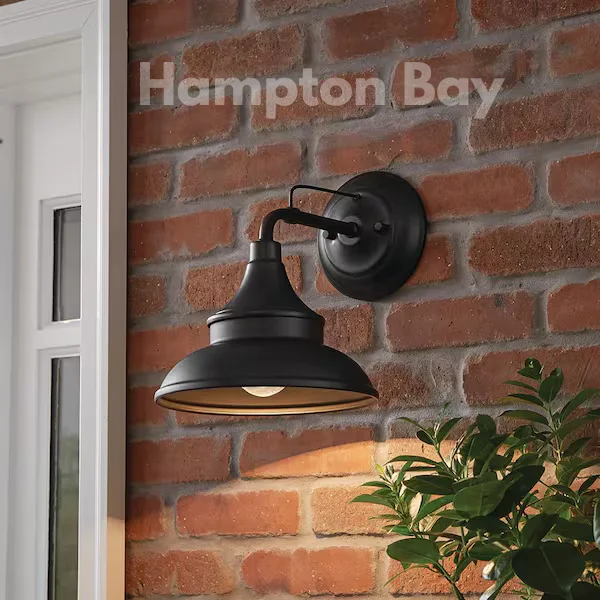 Hampton Bay Wetherby 11 in. Black Outdoor Hardwired Wall Sconce with No Bulbs Included