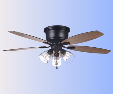 Hampton Bay Stoneridge 52-inch matte black hugger ceiling fan LED light reversible blades